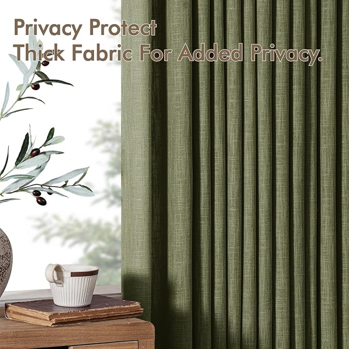 MIULEE Olive Green Pinch Pleated Linen Curtains 90 Inches Long 2 Panels - Image 7