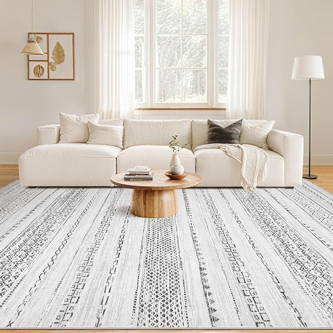Nakagishi Area Rugs 8x10 Living Room: Washable Boho Large Neutral Soft - Image 4