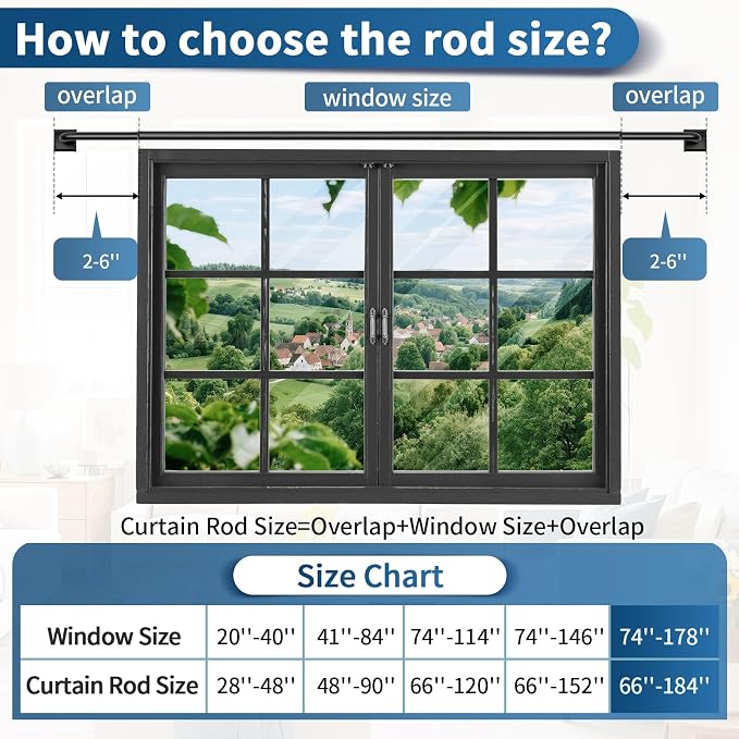 Black Curtain Rods for Windows 66-184 Inch Heavy Duty Wrap Around Blackout - Image 9