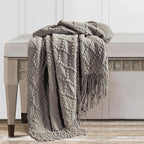 BOURINA Dark Grey Throw Blanket 50 x70 Inches Jacquard Argyle Throw Textured - Image 5