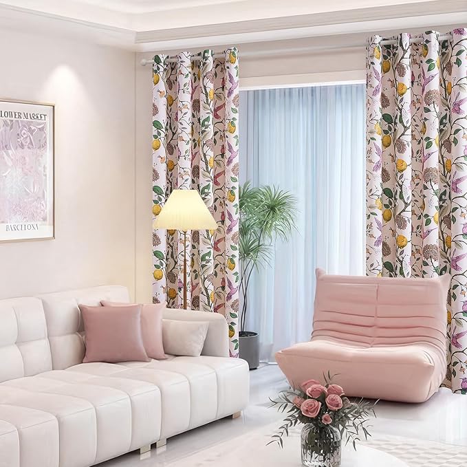 Topfinel Floral Curtains 84 Inch Length 2 Panels Set Pink Spring French Country - Image 6