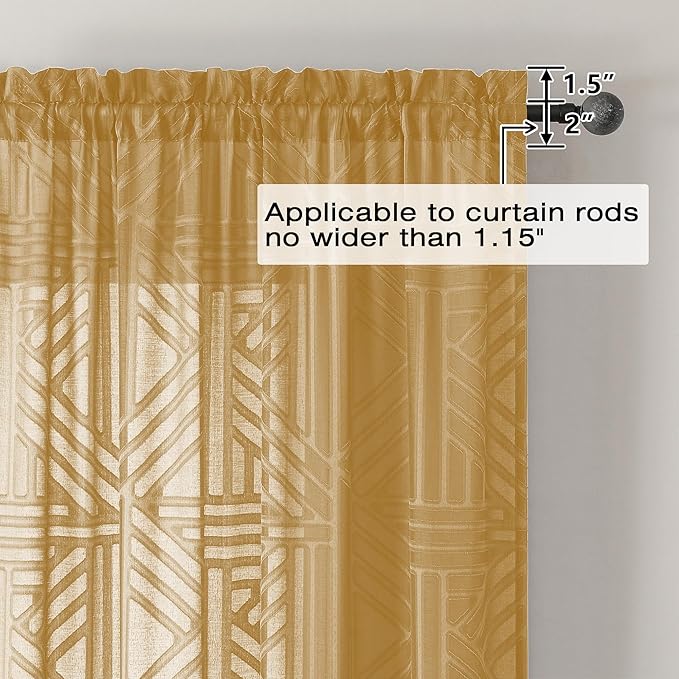 Simplebrand Gold Sheer Kitchen Curtains 36 Inch Length Tier Curtains 2 Panels - Image 4