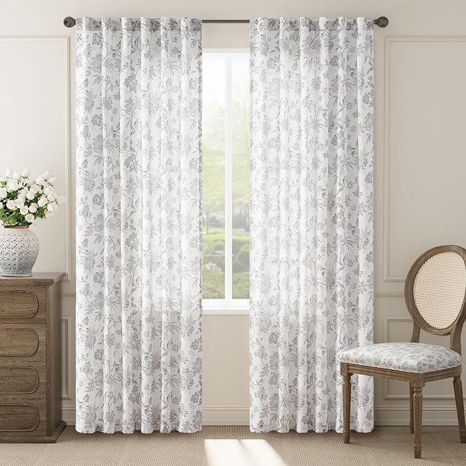 jinchan Linen Floral Curtains for Living Room, 84 Inch Length Curtains - Image 2