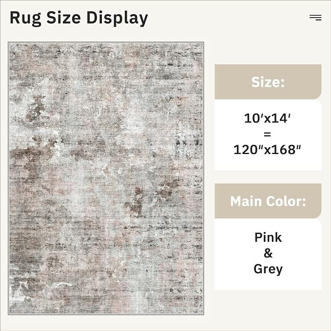 10x14 Area Rugs for Living Room, Non Slip Machine Washable Vintage Rugs - Image 5