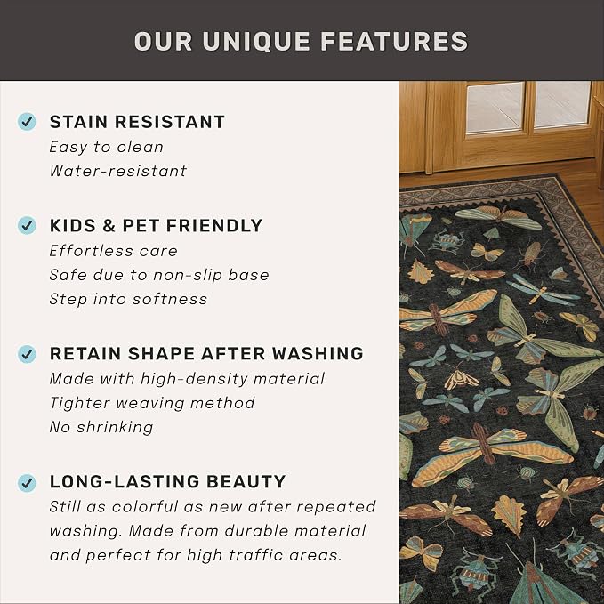 2x7 Black Non Slip Entryway Runner Rug, Boho Washable Runner - Image 7