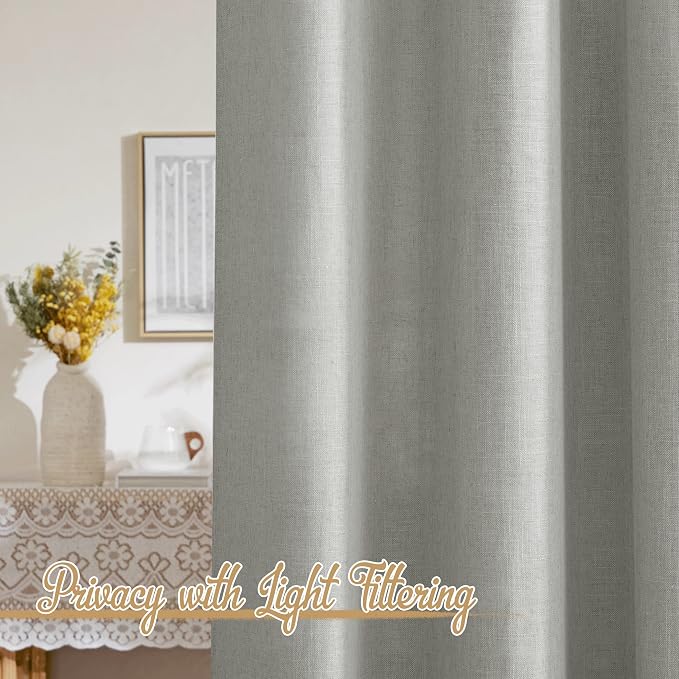 NICETOWN Linen Gray Curtains 84 inches Length 2 Panels Set, Rod Pocket & Back - Image 5