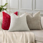 decorUhome Red Chenille Throw Pillow Covers 18x18 Set of 2 Textured Soft Cozy - Image 4