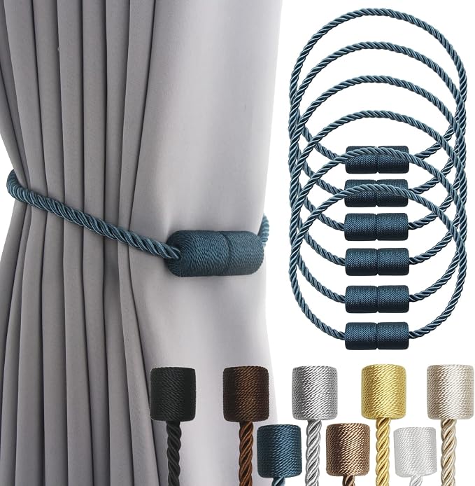 6 Pack Blue Strong Magnetic Curtain Tiebacks Outdoor Elegant Decorative Tie by CurtainTiebacks
