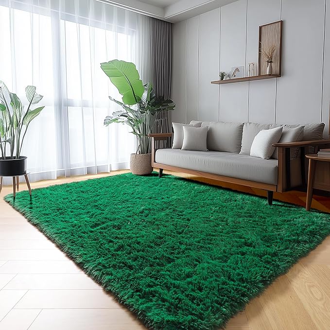 ONASAR Dark Green Area Rugs for Living Room Bedroom, 5x8 Fluffy Shaggy Large Rug by ONASAR