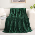 Puncuntex Dark Green Throw Blanket 60"×80" inches Fuzzy 3D Jacquard Decorative by Puncuntex