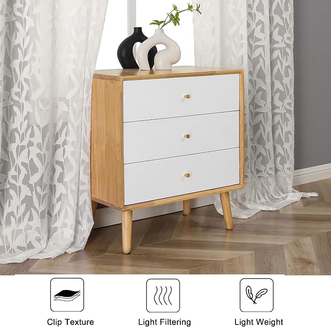 Lecloud Leia Texture Semi Sheer Ivory Curtains 84 Inches Long 2 Panels - Image 3