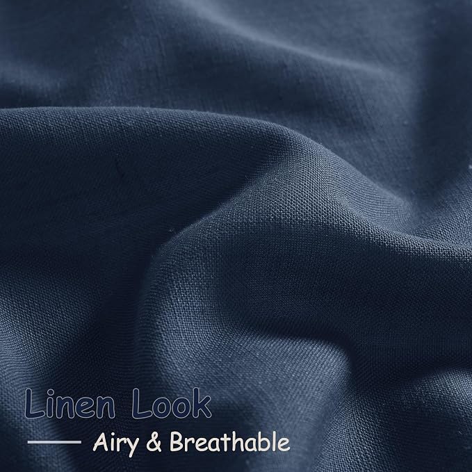 Denim Blue Linen Curtains 102 Inches Long Rod Pocket Back Tab Drapes 2 Panels - Image 5