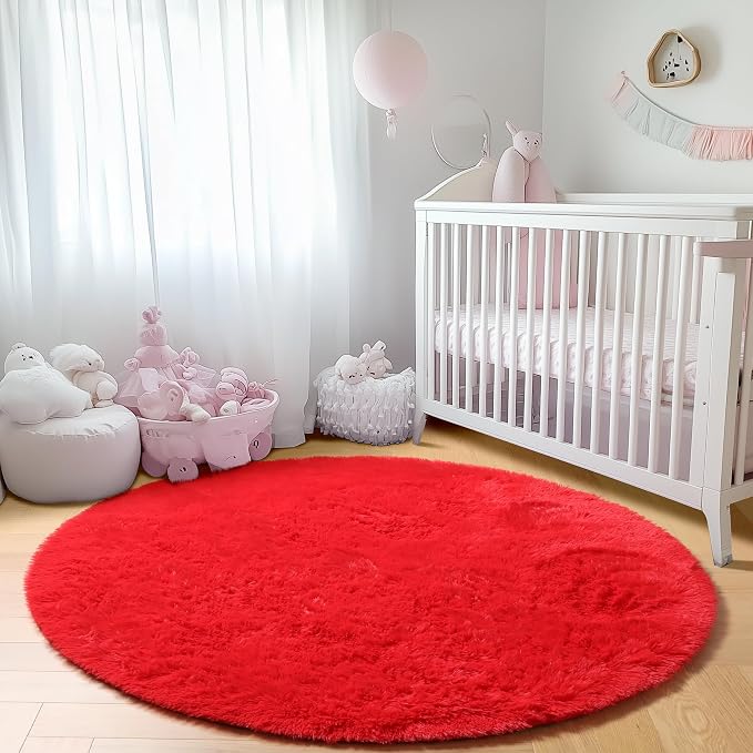 ONASAR Red Round Area Rug 4ft, Soft Bedroom Circle Rugs Floor Mat - Image 8