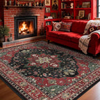Area Rugs 5'x7' Washable Non-Slip, Floral Vintage Distress Print Pattern - Image 2