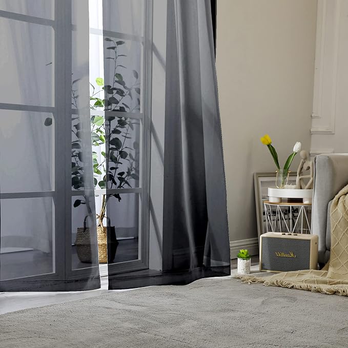 Lecloud Sheer Curtain Panels Set 96" Inches Long, Solid Voile Light Filtering - Image 8