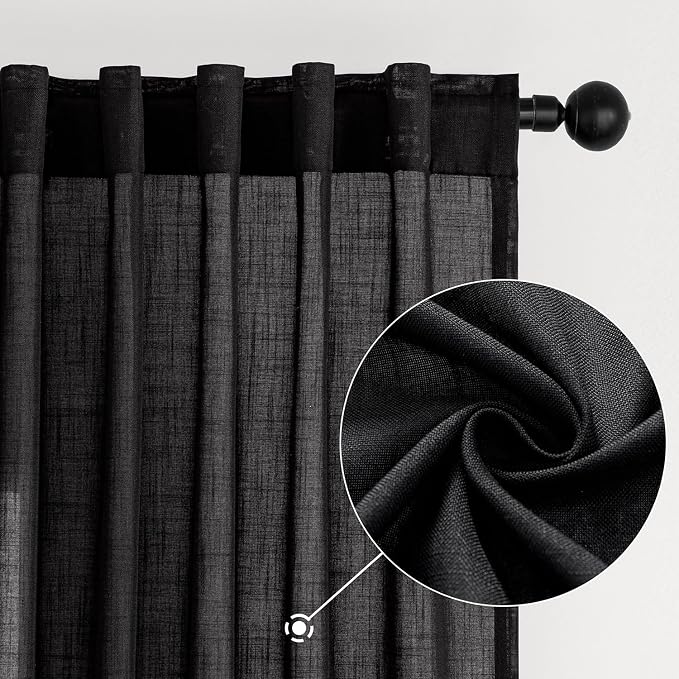 MIULEE Black Linen Curtains 90 Inch Length 2 Panels - Image 2