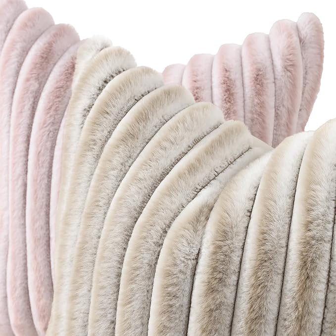 decorUhome Summer Cozy Faux Fur Throw Pillow Covers 16x16 Set of 2 Decorative - Image 2