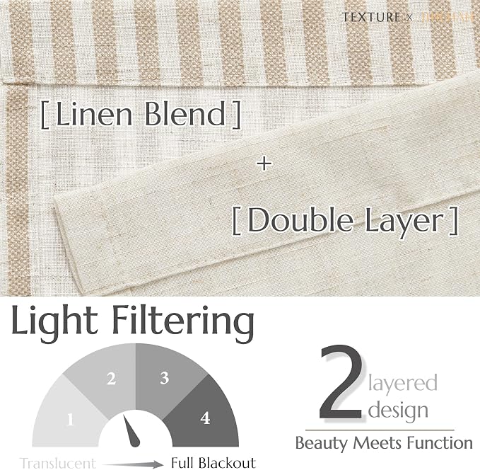 jinchan Linen Valance Curtain Striped Small Window Curtain Double Layer Light - Image 4