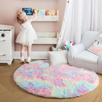 Amdrebio Rainbow Fluffy Round Rug 7Ft Kids Rugs - Image 9