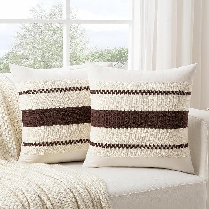 Fancy Homi Set of 1 Boho Brown Decorative Throw Pillow Cover 20x20 Inch - Image 2