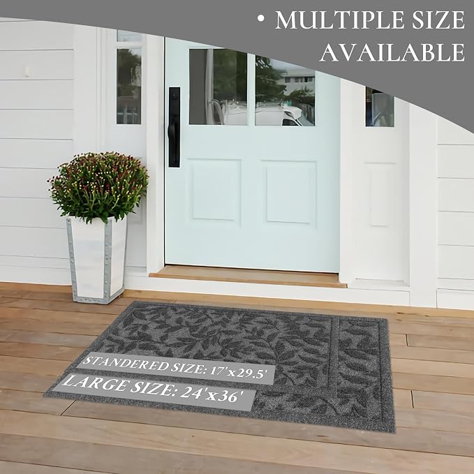 Grey Leaves Outdoor Indoor Entrance Doormats, Absorbent Durable Heavy Duty - Image 4