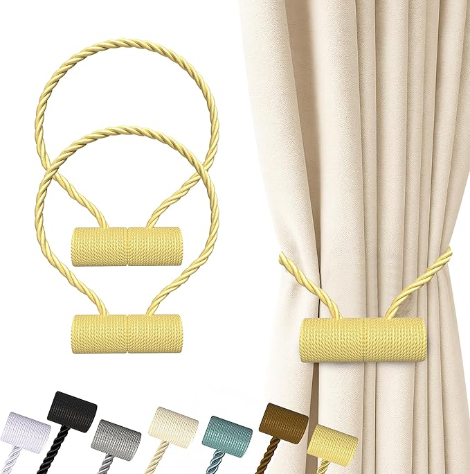 Hion Magnetic Curtain Tiebacks Golden 2pcs, Curtain Tiebacks Buckles Holdbacks by Hion