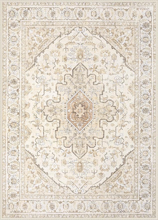 Area Rugs 9x12 Vintage Rug: Large Washable Living Room Rug Retro Medallion - Image 8