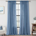 Denim Blue Curtains for Living Room Back Tab Modern Farmhouse Semi Sheer Blue by Jolilight