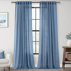 Denim Blue Curtains for Living Room Back Tab Modern Farmhouse Semi Sheer Blue by Jolilight