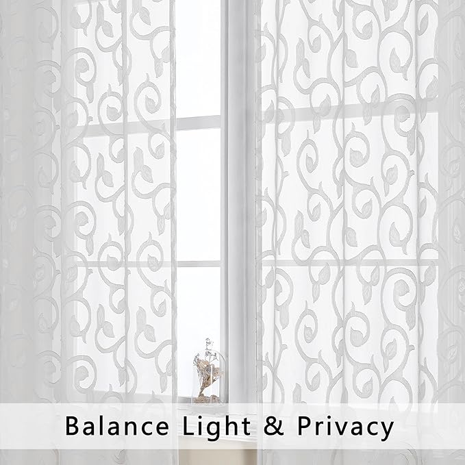OWENIE Furman Sheer White Curtains 90 inches Long - Image 3
