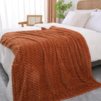 Puncuntex Burnt Orange Throw Blanket 90"×90" inches Fuzzy 3D Jacquard by Puncuntex