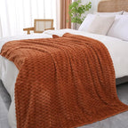 Puncuntex Burnt Orange Throw Blanket 60"×80" inches Fuzzy 3D Jacquard - Image 4