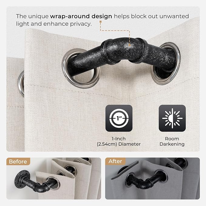 Zeerobee Curtain Rods for Windows 66 to 120, 1 Inch Industrial Wrap Around - Image 3