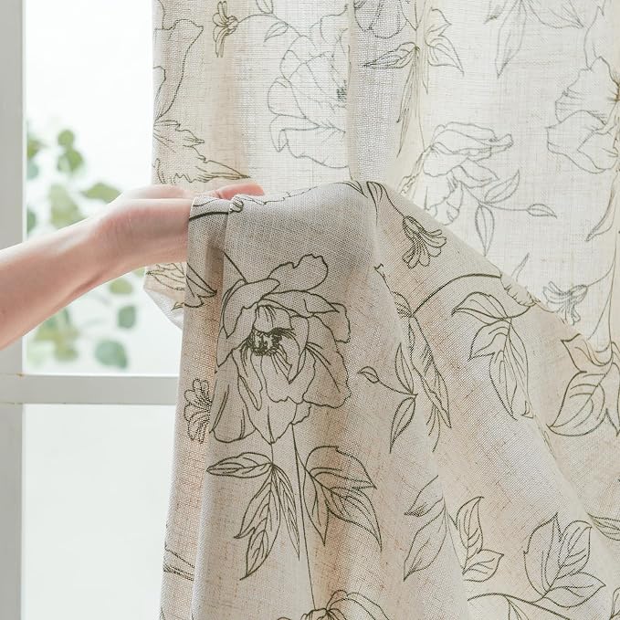 jinchan Floral Linen Curtains for Living Room 84 Inch Length Green Flower - Image 6