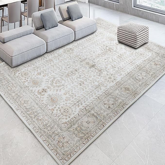 7x9 Area Rugs for Living Room, Thin Washable Rug, Non-Slip Foldable Area Rug by PhonzenuoCarpet