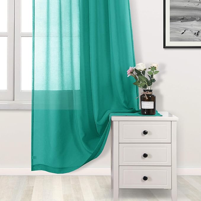 DWCN Teal Sheer Curtains for Kitchen Windows - Image 3
