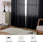 Lecloud Leia Black Sheer Curtains 90 Inches Long 2 Panels, Airy Leaf Textured - Image 8