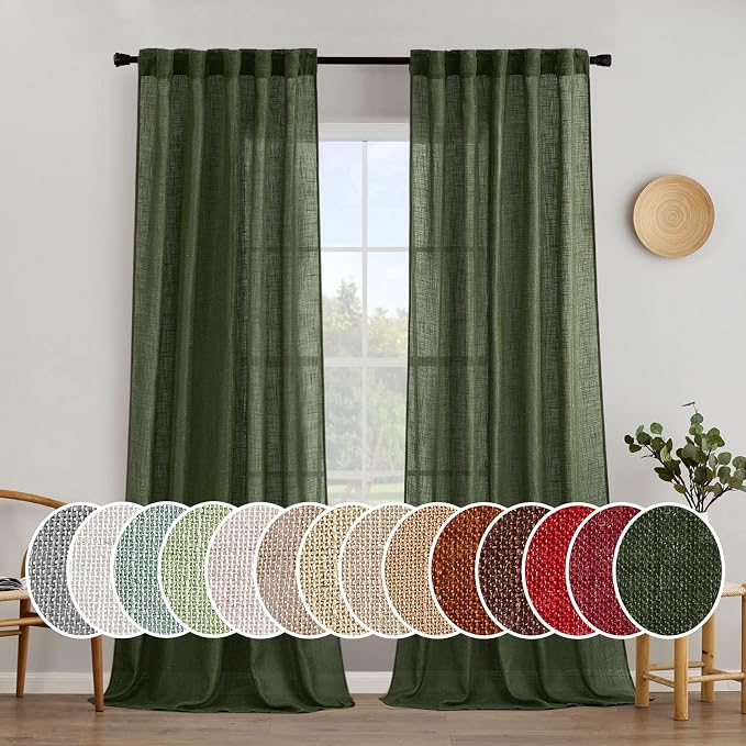 MIULEE Olive Green Linen Curtains 102 Inch Length 2 Panels by MIULEE