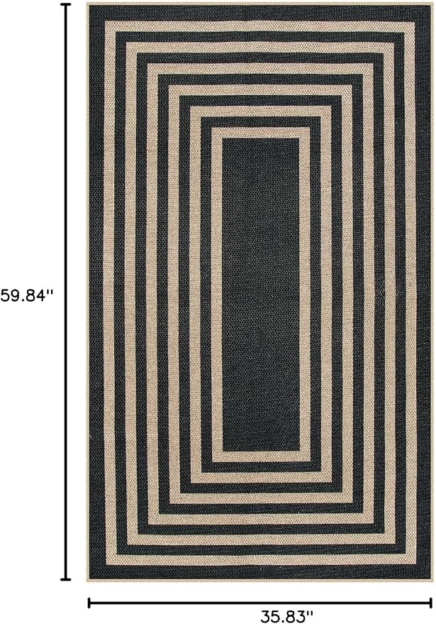 Lahome Enfys Modern Geometric Easy Jute Outdoor Rug, 3x5 Black Indoor Outdoor - Image 2