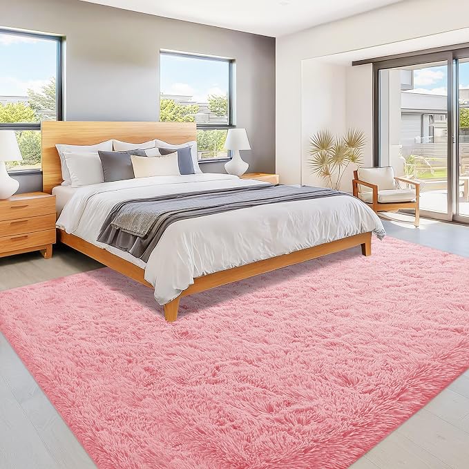 Pink Rugs for Bedroom Girls: 8x10 Fluffy Shag Soft Washable Rug Large Fuzzy - Image 6