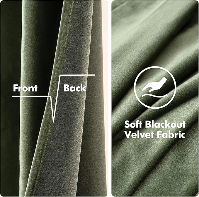 MIULEE Velvet Curtains Olive Green Elegant Long Grommet Curtains Black Out - Image 3