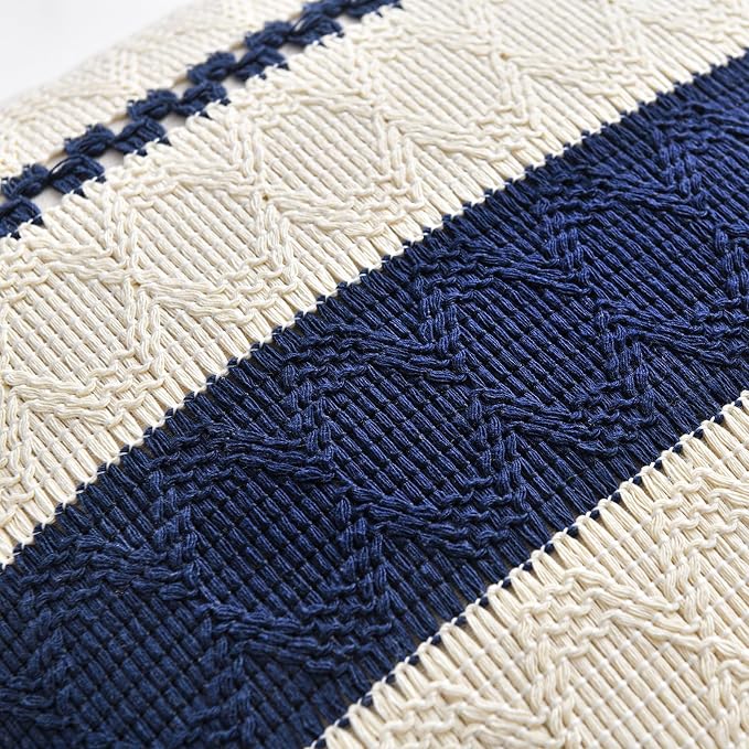 Fancy Homi Set of 1 Navy Blue Lumbar Decorative Throw Pillow Covers 12x24 Inch - Image 4