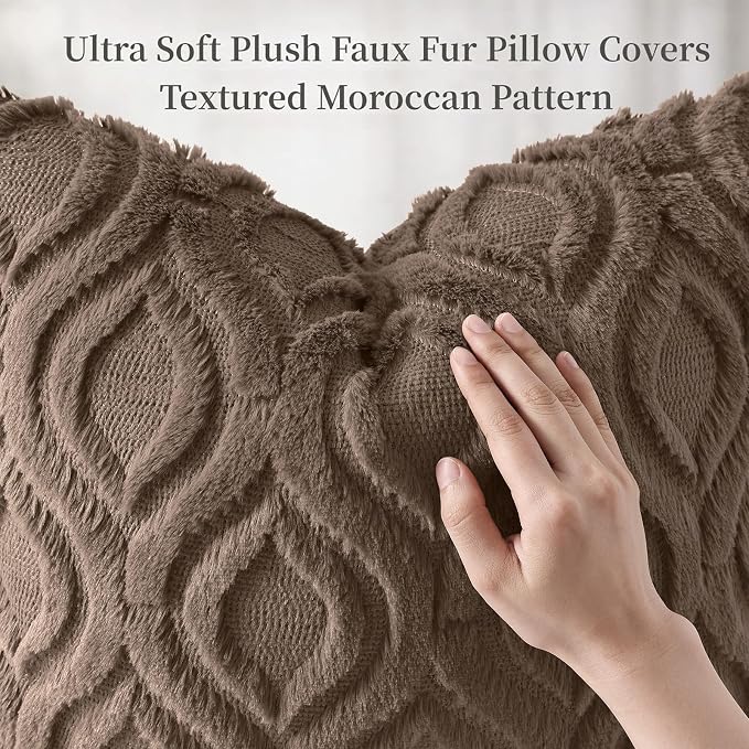 decorUhome Throw Pillow Covers 26x26 Inch Set of 2, Soft Plush Faux Wool Brown - Image 6