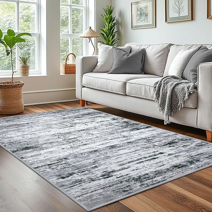Lansny Modern Abstract 4x6 Living Room Washable Rug Non-Slip Soft Bedroom Area - Image 2