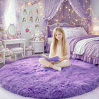 Amdrebio Purple Round Rugs 5Ft for Girls Bedroom Decor Aesthetic, Fluffy Fuzzy - Image 3