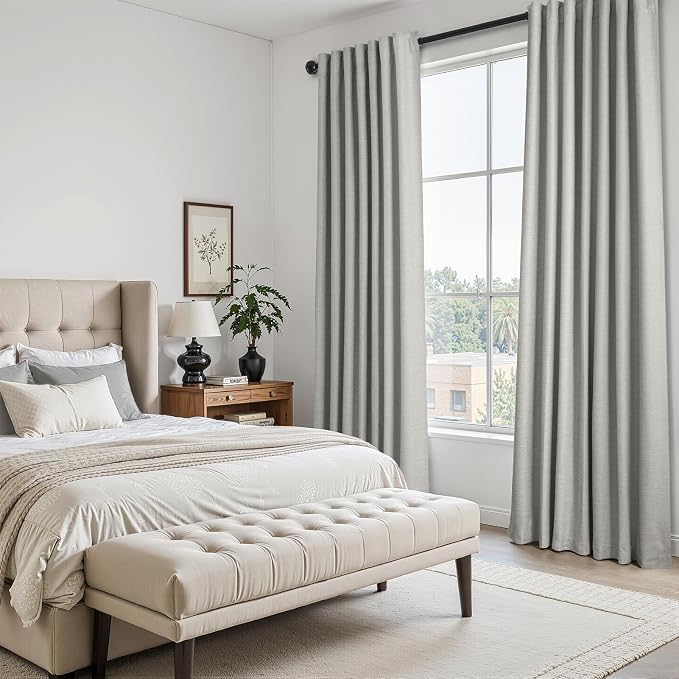Frost Grey Blackout Linen Curtains 96 Inches Long 2 Panels - Image 5