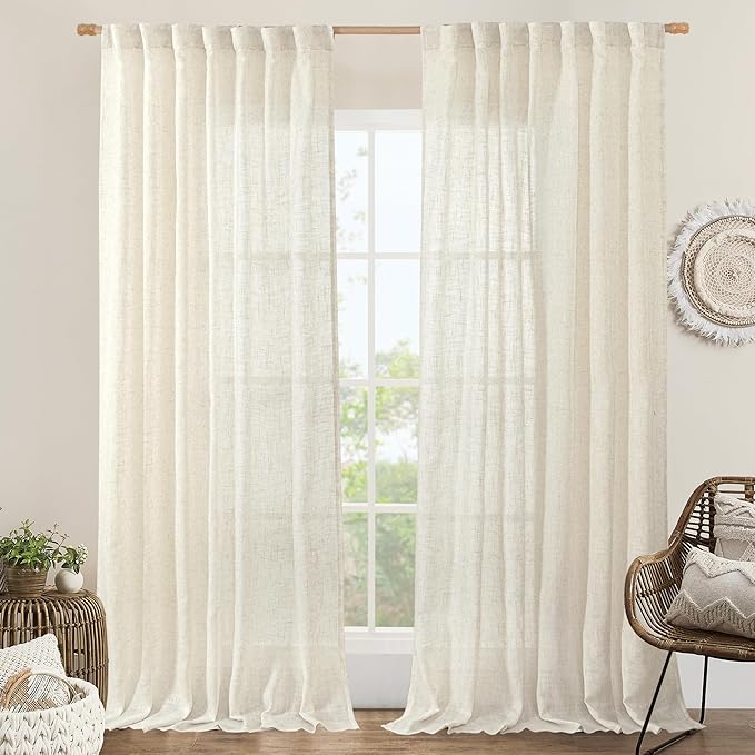 LAMIT 60 Inch Wide Linen Curtains 95 Inches Long, Ivory Cream Light Filtering by LAMIT