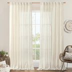 LAMIT 60 Inch Wide Linen Curtains 95 Inches Long, Ivory Cream Light Filtering by LAMIT