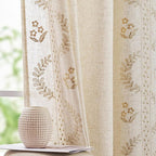 jinchan Belrose Linen Curtains for Bedroom Floral Curtains 90 Inch Length Linen by JINCHAN