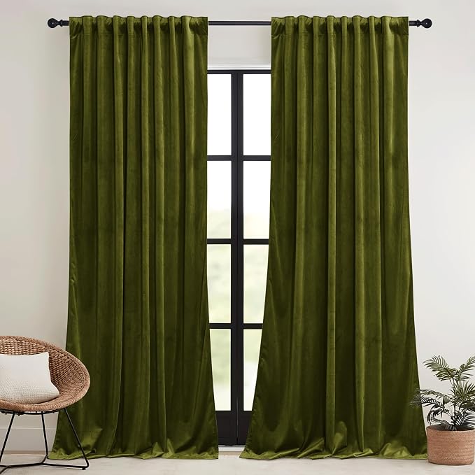 RYB HOME Green Velvet Curtains 102 inches - Image 2